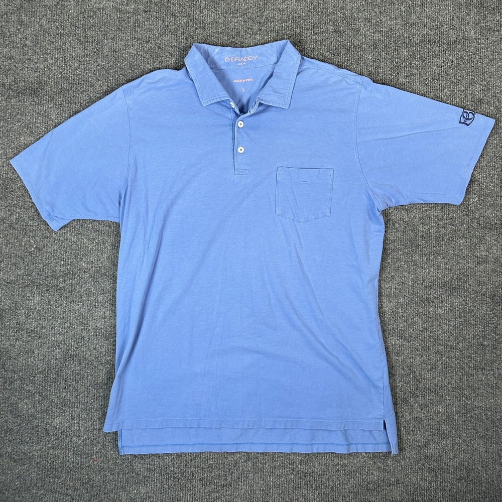 B. Draddy USA Men's Pima Cotton Spandex Polo Golf Shirt Pocket Blue Size Large